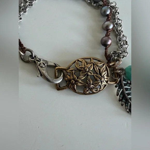 Lucky Brand Charm Bracelet – Silver Feather, Turquoise & Rhinestones - Picture 3 of 5